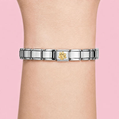 Golden Paw charm worn on a silver Italian bracelet