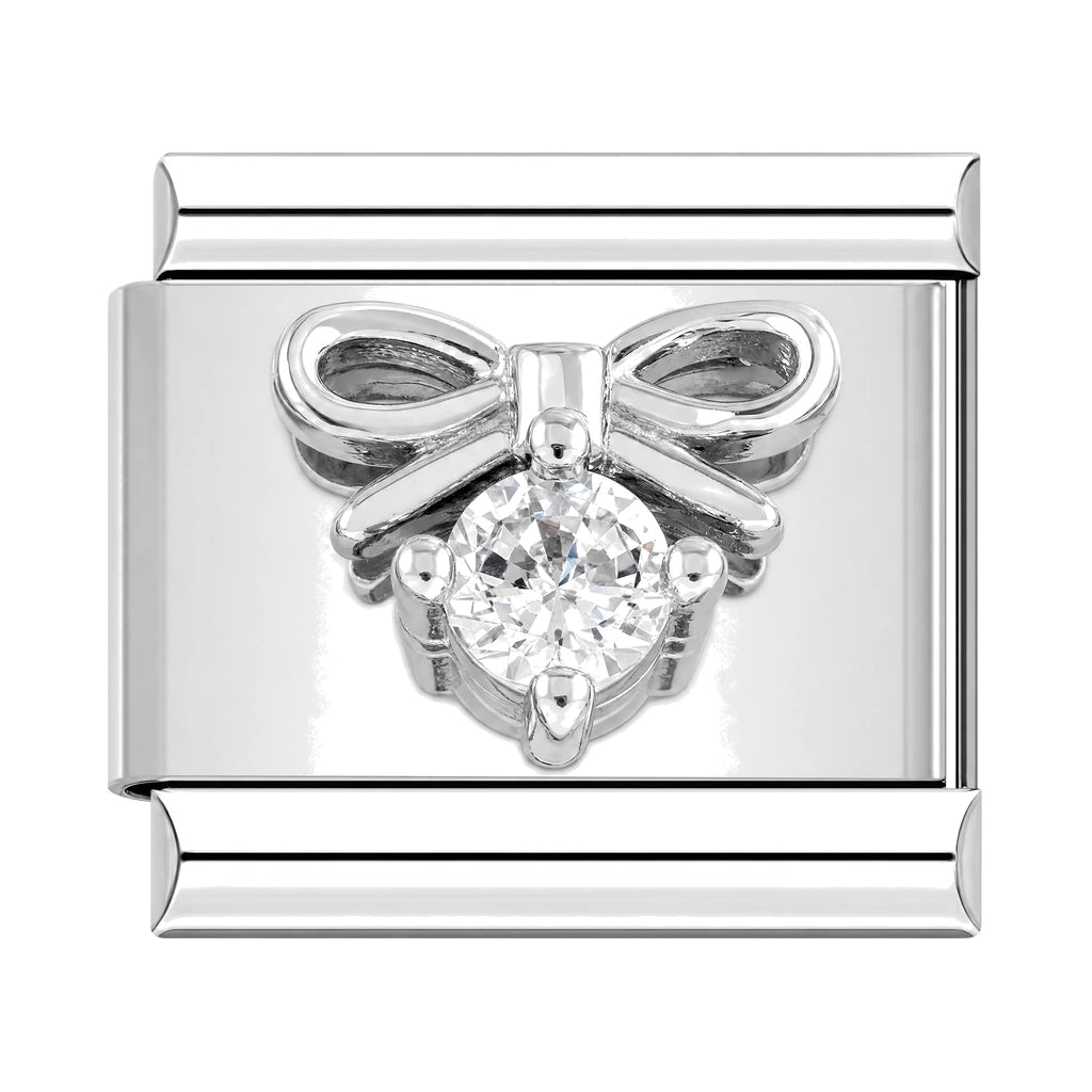 Crystal Bow Italian charm, silver-tone