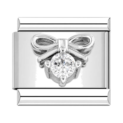 Crystal Bow Italian charm, silver-tone