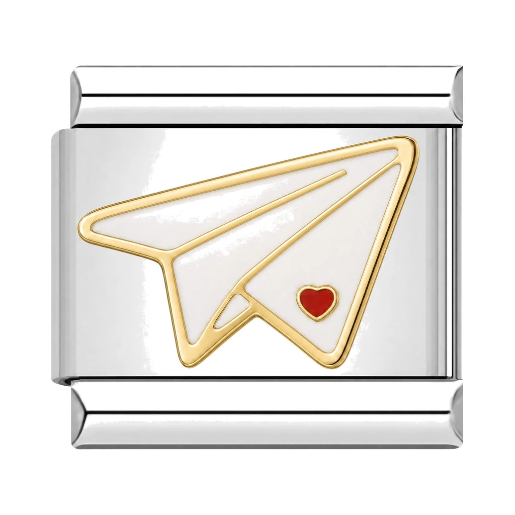 Paper Plane Italian charm, silver-tone