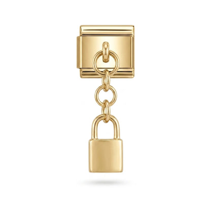 Padlock dangle charm on gold Italian link