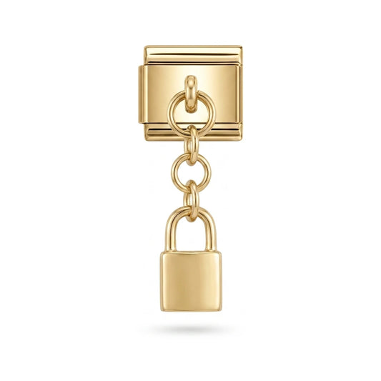 Padlock dangle charm on gold Italian link