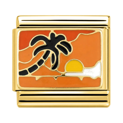 Palm Sunset Italian charm, gold-tone