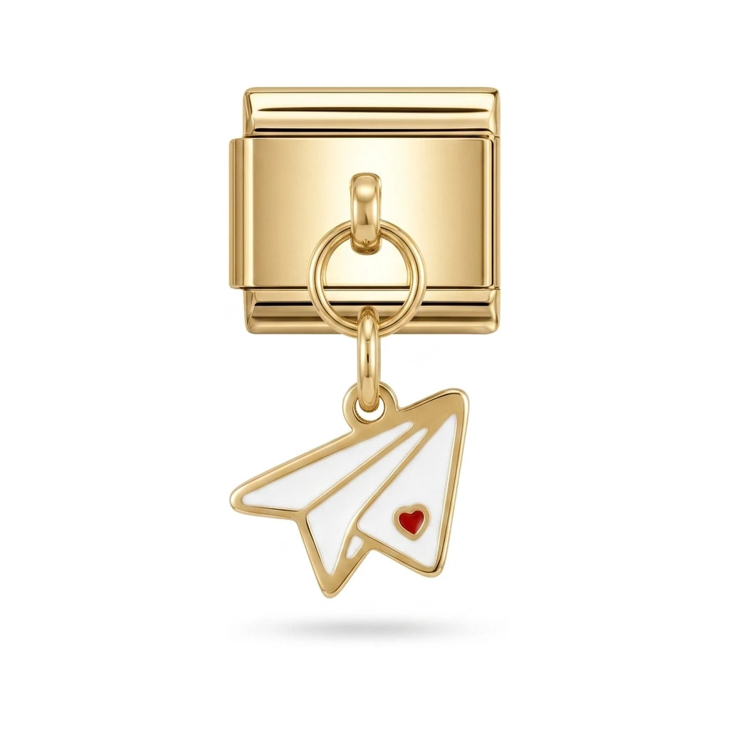 Paper plane dangle charm on gold Italian link