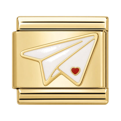 Paper Plane Italian charm, gold-tone