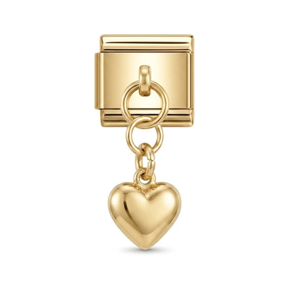 Puffed heart dangle charm on gold Italian link