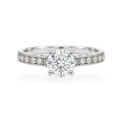 Classico milgrain solitaire ring in 925 sterling silver with round moissanite center stone