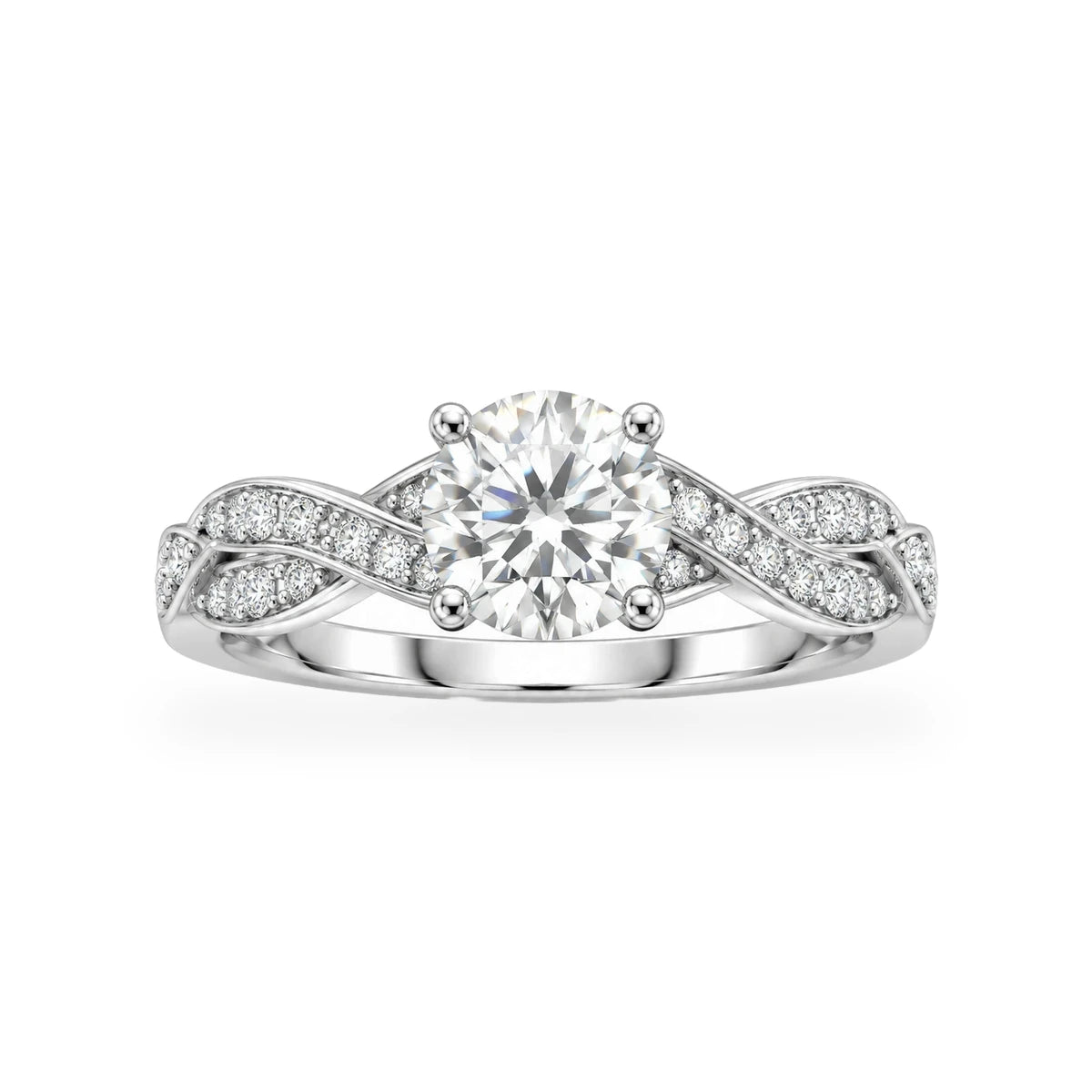 Intreccio twist pave ring in 925 sterling silver with round moissanite center stone