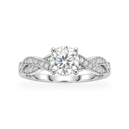 Intreccio twist pave ring in 925 sterling silver with round moissanite center stone