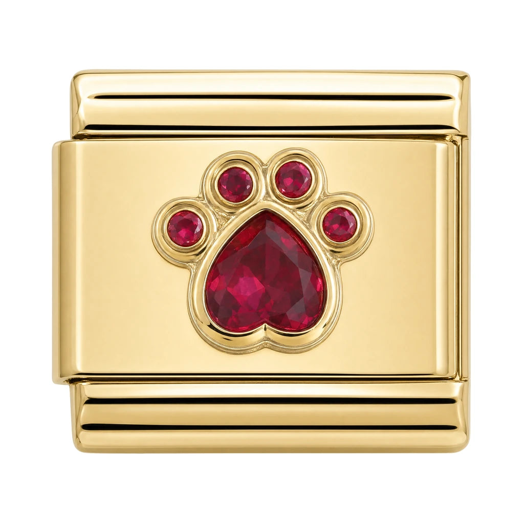 Ruby Paw Italian charm, gold-tone with red crystals