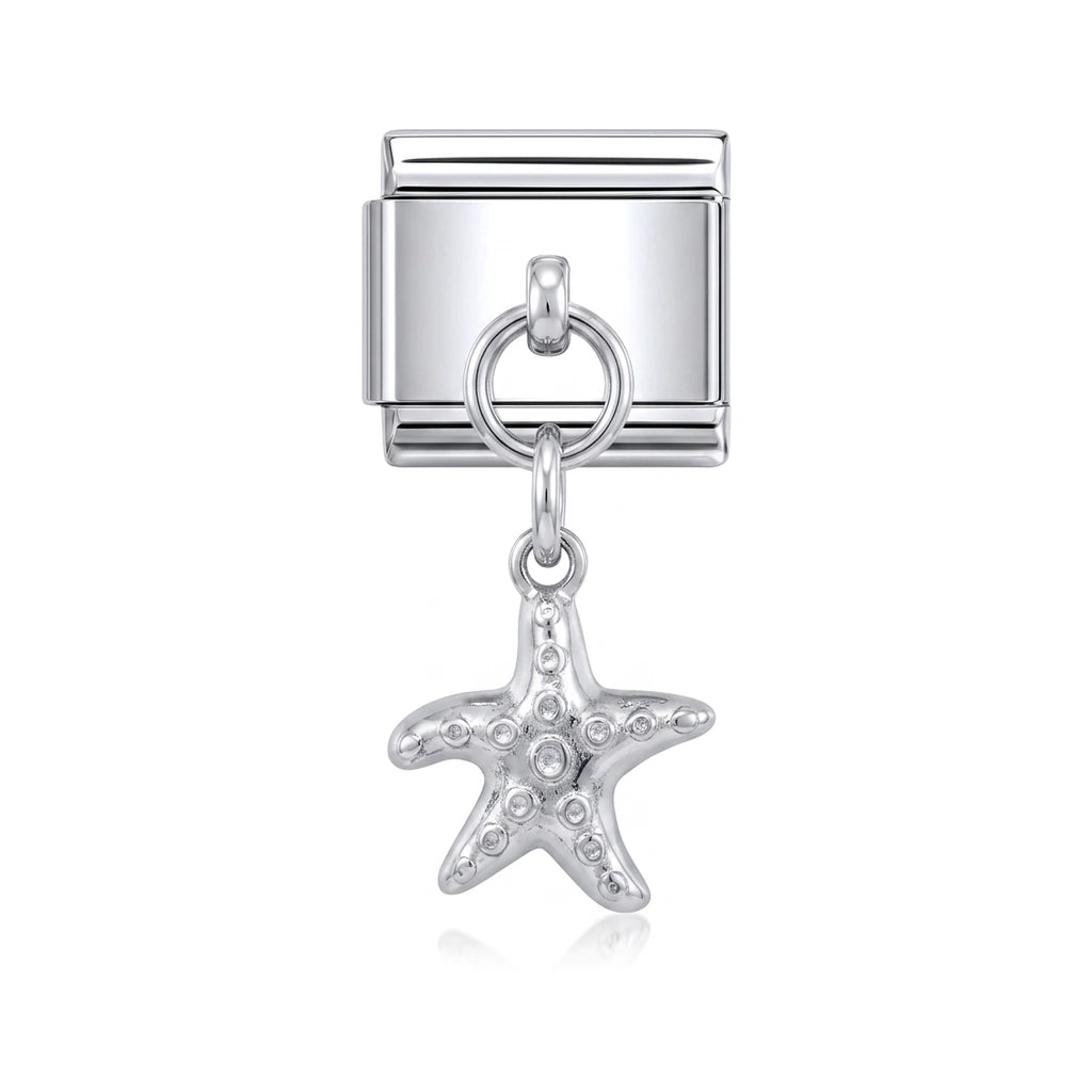 Sea star dangle charm on silver Italian link