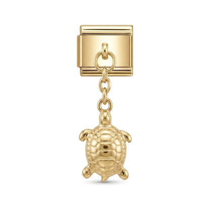 Sea turtle dangle charm on gold Italian link