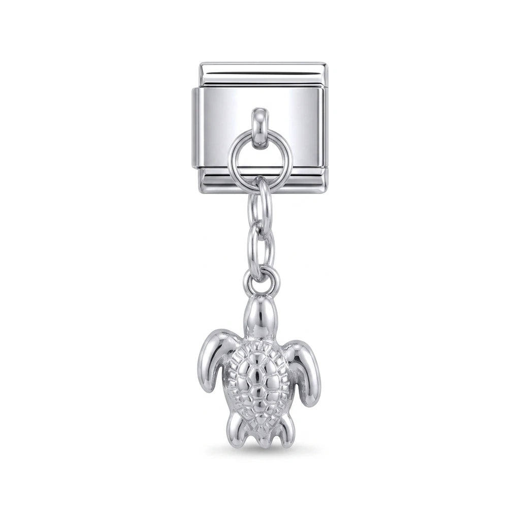 Sea turtle dangle charm on silver Italian link