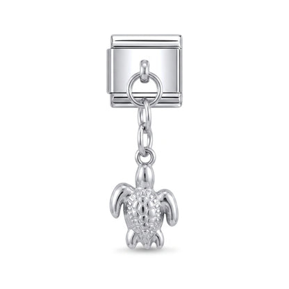 Sea turtle dangle charm on silver Italian link