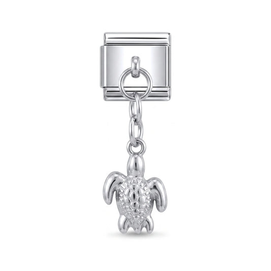 Sea turtle dangle charm on silver Italian link