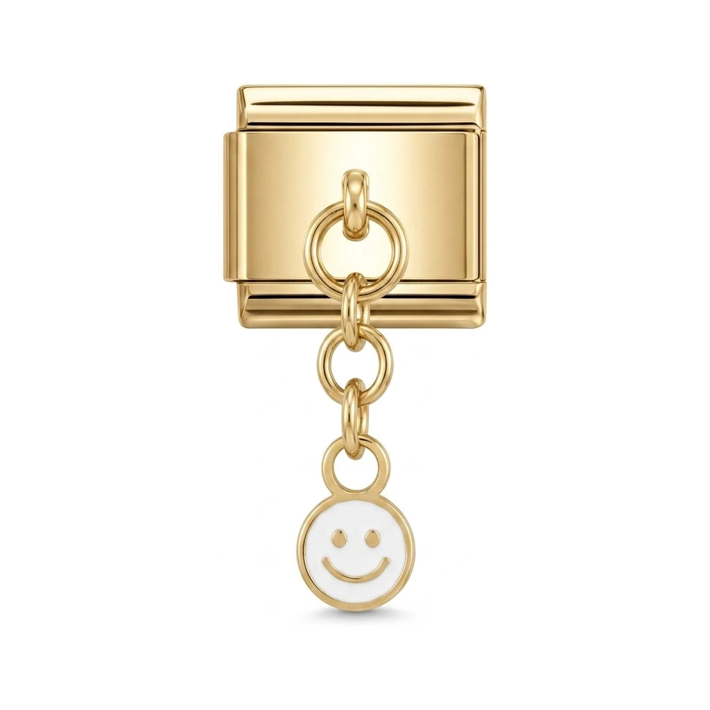 Smiley dangle charm on gold Italian link