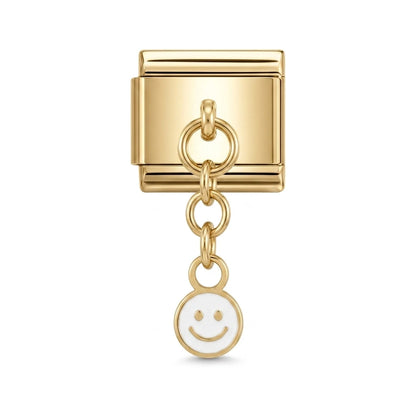 Smiley dangle charm on gold Italian link