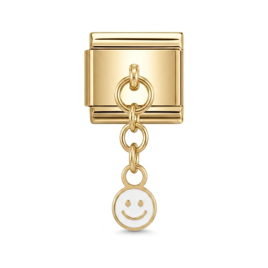 Smiley dangle charm on gold Italian link