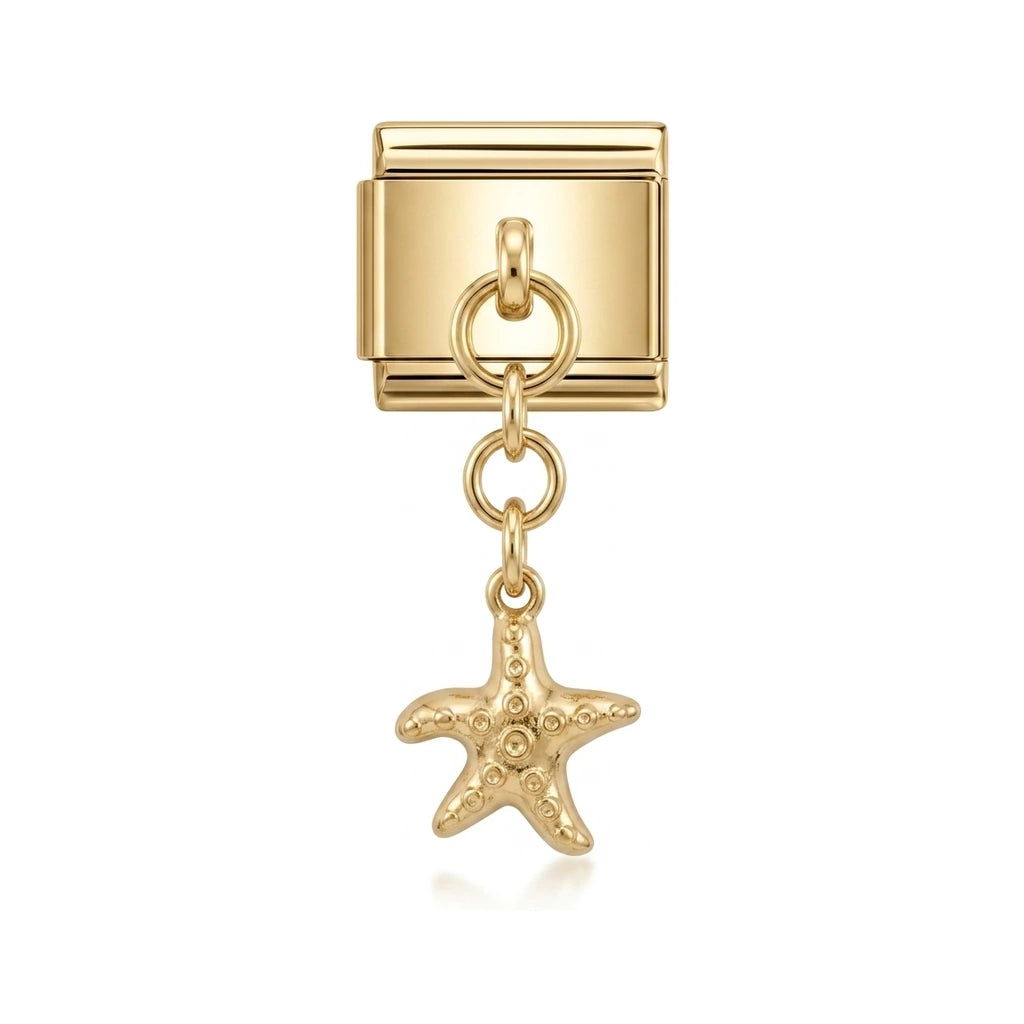Starfish dangle charm on gold Italian link