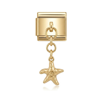 Starfish dangle charm on gold Italian link