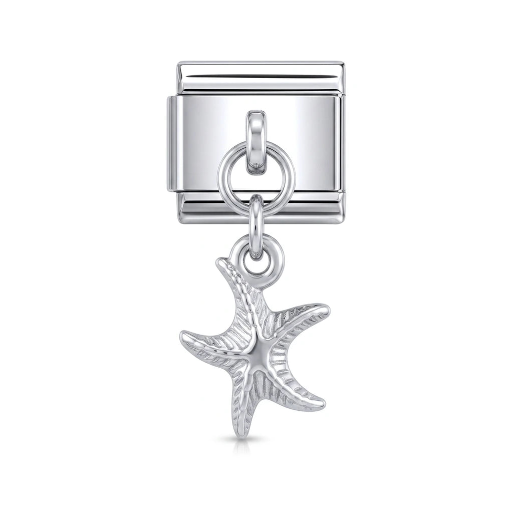 Starfish dangle charm on silver Italian link