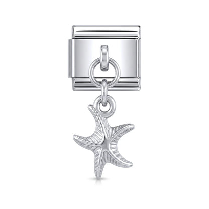 Starfish dangle charm on silver Italian link