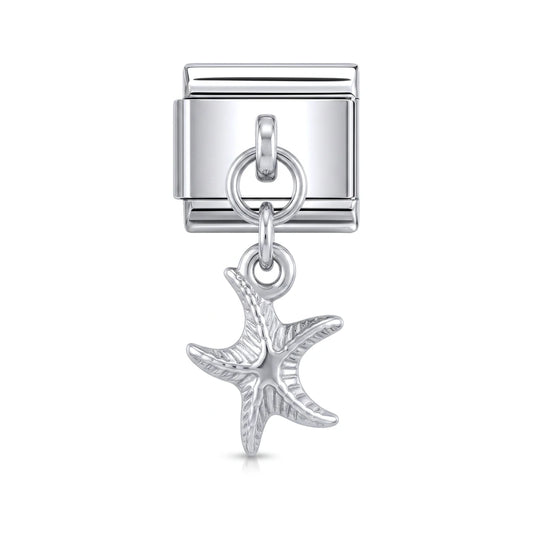 Starfish dangle charm on silver Italian link