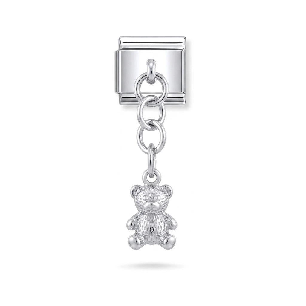 Teddy bear dangle charm on silver Italian link
