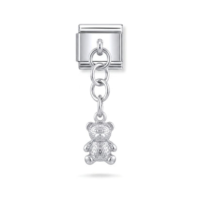 Teddy bear dangle charm on silver Italian link