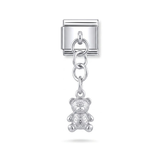 Teddy bear dangle charm on silver Italian link