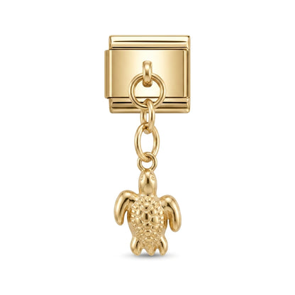Turtle dangle charm on gold Italian link