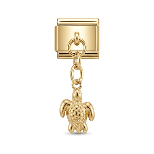 Turtle dangle charm on gold Italian link