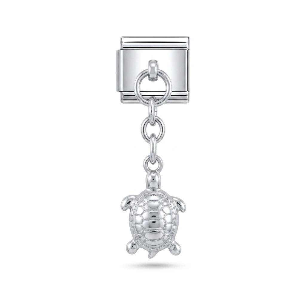 Turtle dangle charm on silver Italian link