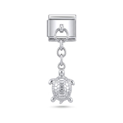 Turtle dangle charm on silver Italian link