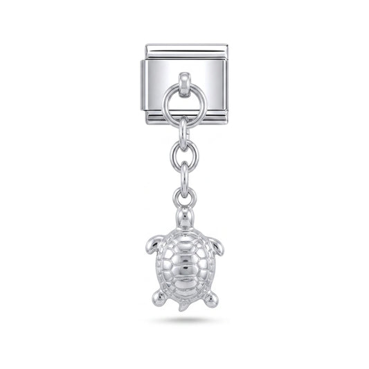 Turtle dangle charm on silver Italian link