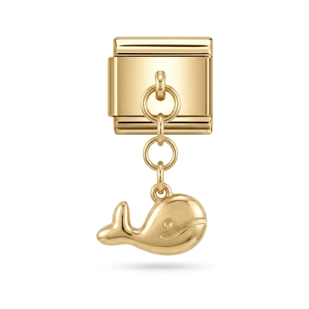 Whale dangle charm on gold Italian link