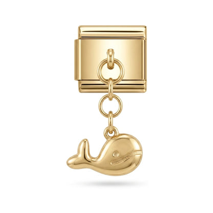 Whale dangle charm on gold Italian link