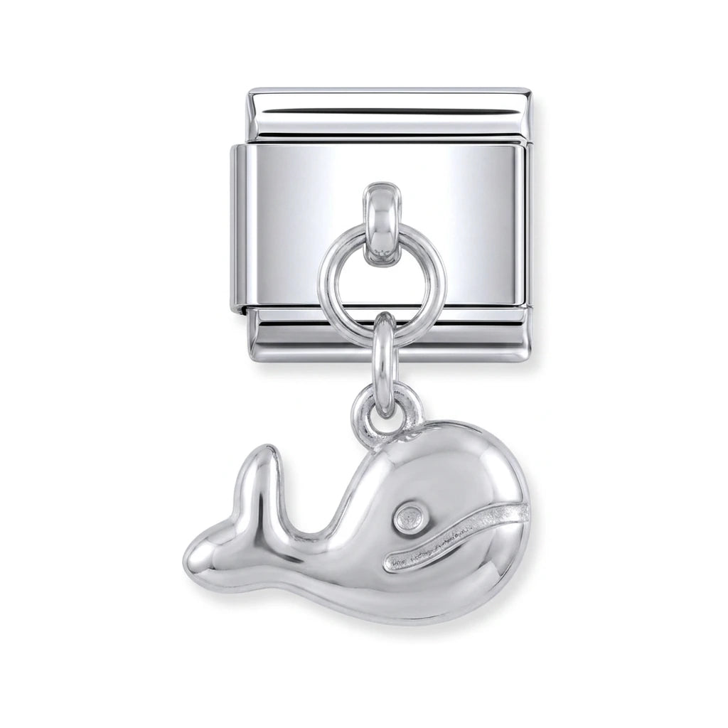 Whale dangle charm on silver Italian link