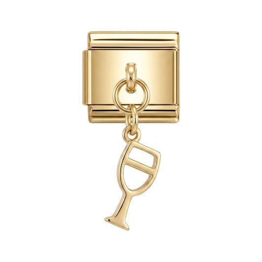Wine glass dangle charm on gold Italian link