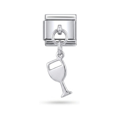 Wine glass dangle charm on silver Italian link