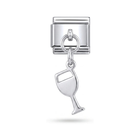 Wine glass dangle charm on silver Italian link